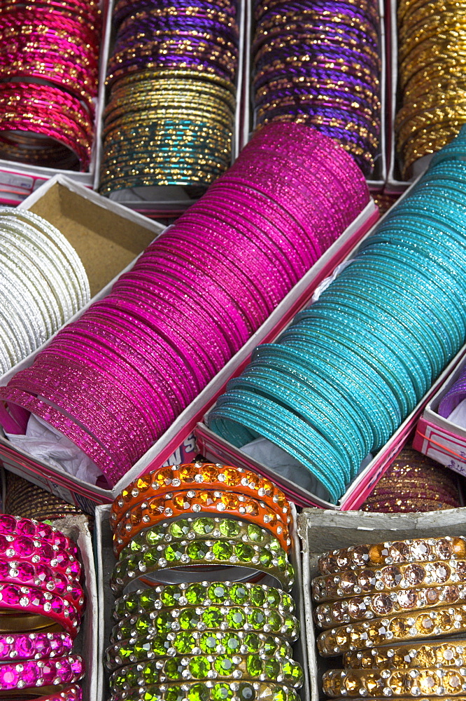 Women's bracelets at market stand, Kolkata, West Bengal state, India, Asia