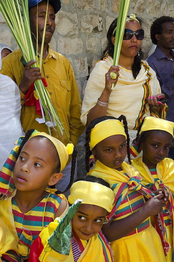 Ethiopian Palm Sunday procession on the roof of the Church of Holy Sepulchre. Old City, Jerusalem, Israel, Middle East