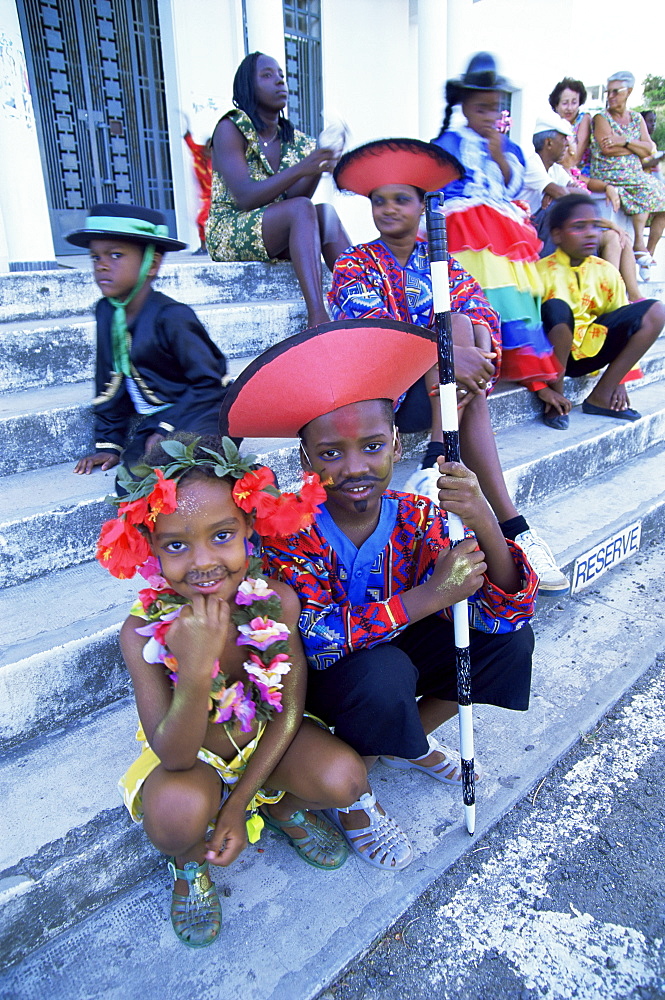 People dressed ready for the carnival procession, Guadeloupe, West Indies, Caribbean, Central America