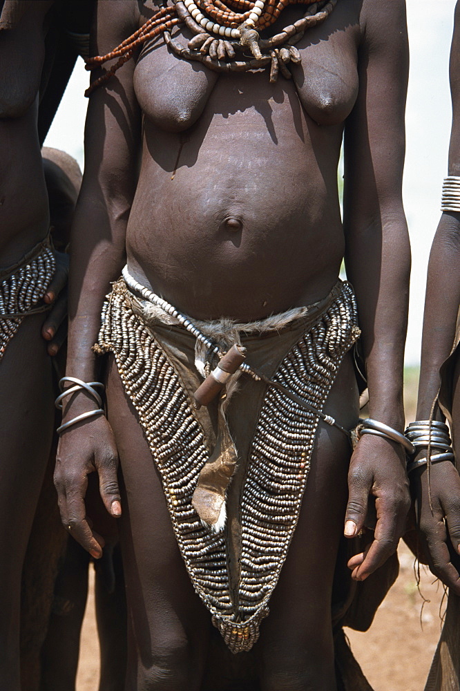 Chainmail skirts worn by Bume tribeswomen, Murulle, Ethiopia, Africa