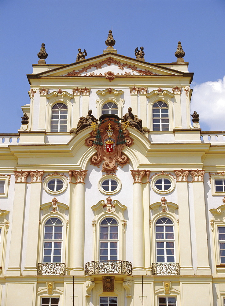 The Rococo facade of the Archbishop's Palace, Prague, Czech Republic, Europe