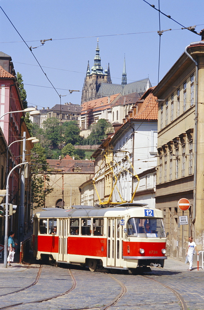 Tram in the Lesser Quarter, Prague, Czech Republic, Europe