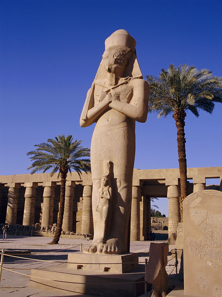 Statue of Amun, with Ramses II (Ramasses the Great) between his knees, Karnak, UNESCO World Heritage Site, Thebes, Egypt, North Africa, Africa