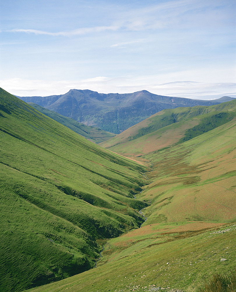 View down Sail Beck to Buttermere Valley, Lake District, Cumbria, England, United Kingdom, Europe