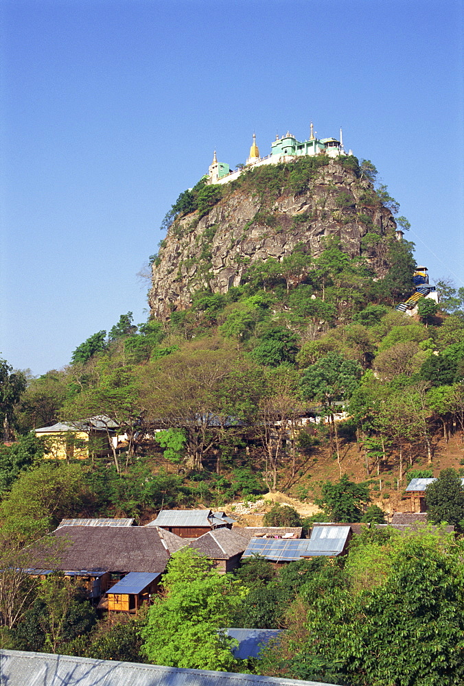 The Temple of Mount Popa, the core of an extinct volcano and abode of Myanmar's most powerful nats (gods), Mount Popa, Myanmar (Burma), Asia