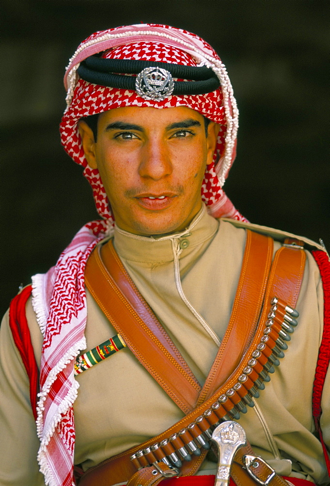 Portrait of a member of the Bedouin Desert Police, Petra, Jordan, Middle East