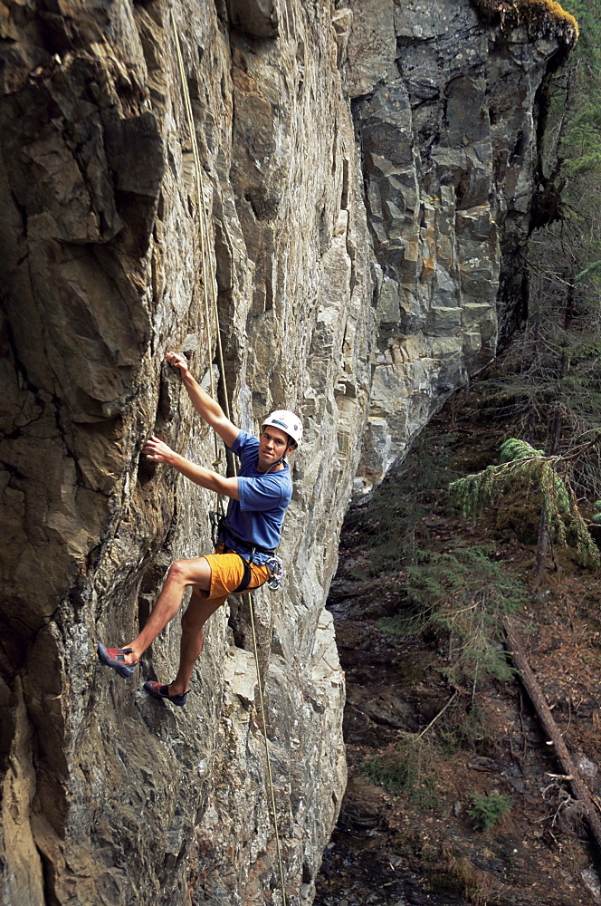 Matt Szundy, rock climbing teacher on the wall behind the Alyeska Resort, off Seward Highway, Girdwood, Alaska, United States of America, North America