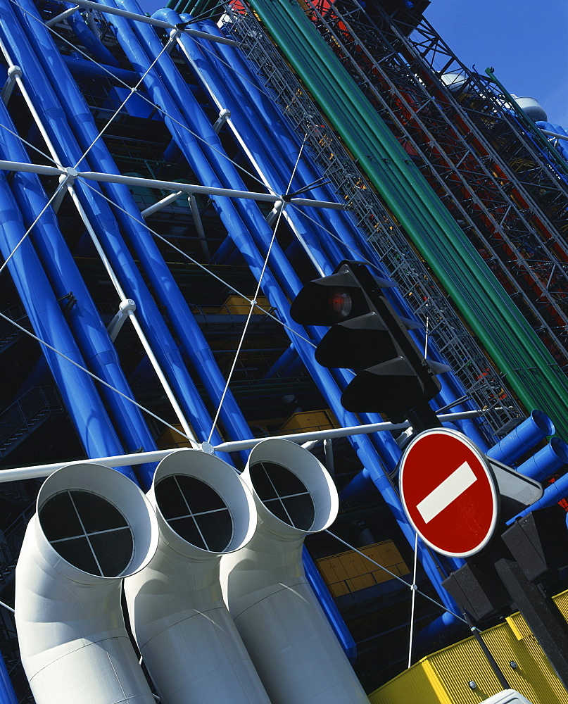 Exterior detail of pipes at the Pompidou Centre, Beaubourg, Paris, France, Europe