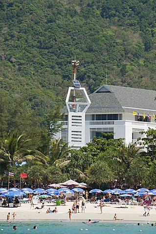 Tsunami warning tower, Kata Beach, Phuket, Thailand, Southeast Asia, Asia