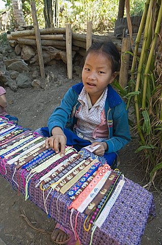 Hmong tribal village girls selling handicrafts, Luang Prabang, Laos, Indochina, Southeast Asia, Asia