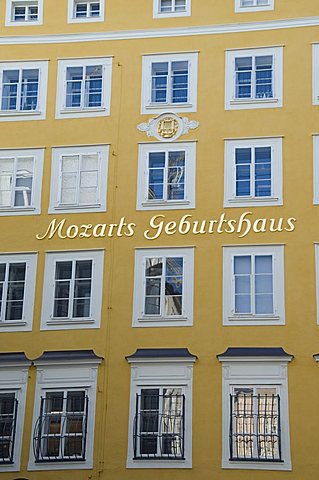 Mozart's Birthplace, now a museum, in Getreidegasse, Salzburg, Austria, Europe