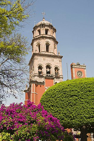 Tower of the convent church of San Francisco, Santiago de Queretaro (Queretaro), a UNESCO World Heritage Site, Queretaro State, Mexico, North America