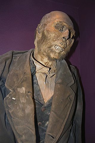 The mummy of Dr. Remigio Leroy, a French doctor, the first mummy placed in the Mummy Museum (Museo de las Momias) in Guanajuato, a World Heritage Site, Guanajuato, Guanajuato State, Mexico, North America