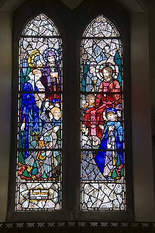 Famous stained glass windows by Harry Clarke, Diseart Institute of Education and Celtic Culture, Dingle, County Kerry, Munster, Republic of Ireland, Europe