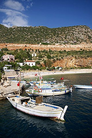 Kalkan beach in background, Kalkan, a popular tourist resort, Antalya Province, Anatolia, Turkey, Asia Minor, Eurasia