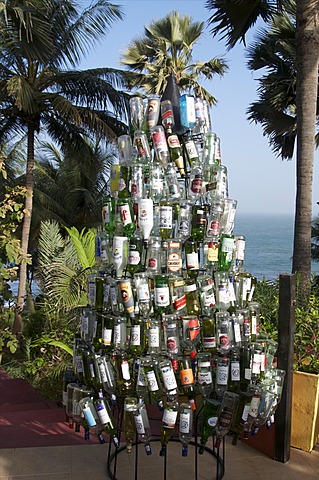 Christmas tree made out of bottles, Ngala Lodge, situated between the resorts of Bakau and Fajara, near Banjul, Gambia, West Africa, Africa