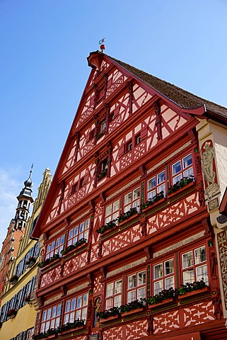 Colourful houses in the area known as Weinmarkt, Dinkelsbuhl, Romantic Road, Franconia, Bavaria, Germany, Europe