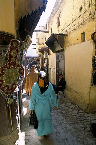 Alley way in the souk of the Medina (old walled town), Fez, Morocco, North Africa, Africa