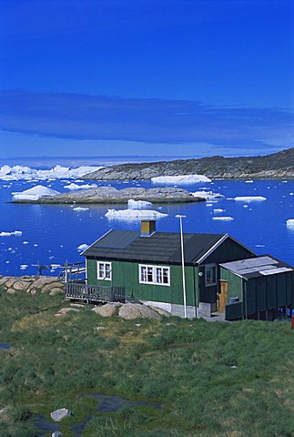 Coast and settlement of Ilimanaq, formerly Claushavn, Greenland, Polar Regions