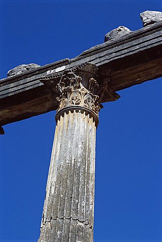 Detail of column at archaeological site, Euromos, near Bodrum, Anatolia, Turkey, Asia Minor