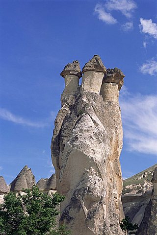 Erosion with volcanic tuff pillars, Pasabagi near Goreme, Cappadocia, Anatolia, Turkey, Asia Minor, Asia