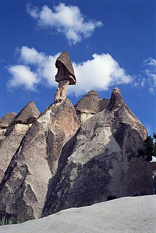 Erosion with volcanic tuff pillars, Pasabagi, near Goreme, Cappadocia, Anatolia, Turkey, Asia Minor, Asia