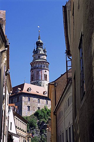 Hradek or little castle with its distinctive tower, Cesky Krumlov, Czech Republic, Europe