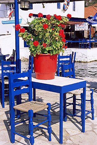 Chairs and table, Agia Kyriaki, Pelion, Greece, Europe