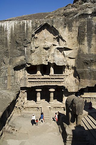 The Ellora Caves, temples cut into solid rock, UNESCO World Heritage Site, near Aurangabad, Maharashtra, India, Asia