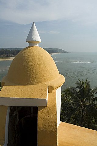 View of the sea to the right,and the Tiracol River to the left, from Fort Tiracol, Goa, India, Asia