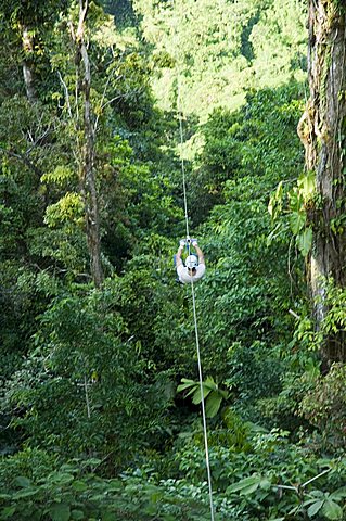 600 metre zip line at the top of the Sky Tram at Arenal Volcano, Costa Rica, Central America