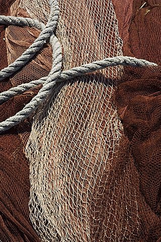 Fishing nets, Saint Jean de Luz (St.-Jean-de-Luz), Basque country, Pyrenees-Atlantiques, Aquitaine, France, Europe