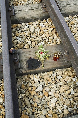 Tributes left to the dead at Auschwitz second concentration camp at Birkenau, UNESCO World Heritage Site, near Krakow (Cracow), Poland, Europe