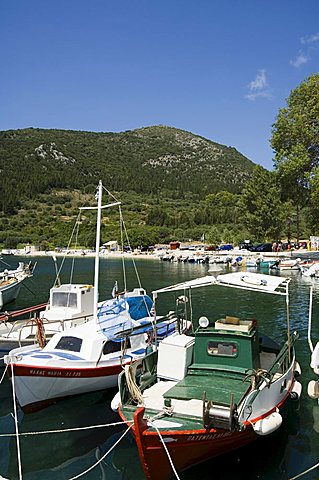 Fishing boats, Poli Bay, Ithaka, Ionian Islands, Greek Islands, Greece, Europe