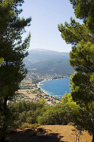 View from top of hill near Sami, Kefalonia (Cephalonia), Ionian Islands, Greece, Europe