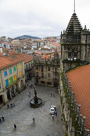 Plaza de las Platerias from roof of Santiago Cathedral, UNESCO World Heritage Site, Santiago de Compostela, Galicia, Spain, Europe