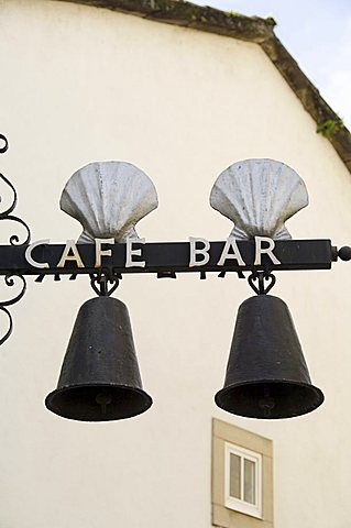 Sign with shells, the symbol of pilgrimage to Santiago de Compostela, Galicia, Spain, Europe