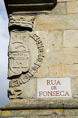 Street sign, Rue de Fonseca, Santiago de Compostela, Galicia, Spain, Europe