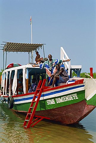 Tourist boat on backwaters near Banjul, Gambia, West Africa, Africa