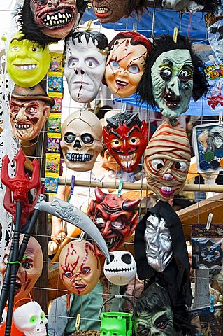 Masks for sale on market day, Zaachila, Oaxaca, Mexico, North America