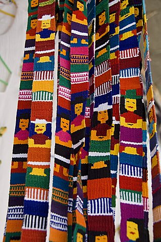 Traditional woven fabrics in tourist shop, Mitla, Oaxaca, Mexico, North America