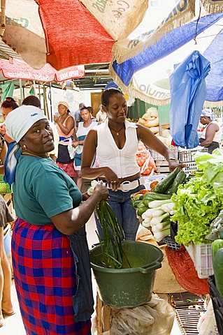 The African market in the old city of Praia on the Plateau, Praia, Santiago, Cape Verde Islands, Africa