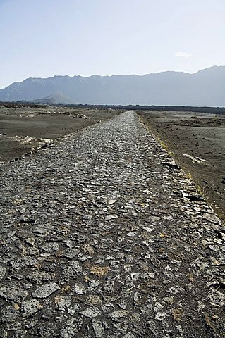 Cobblestone road in the volcanic caldera, Fogo (Fire), Cape Verde Islands, Africa