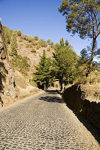 Cobblestone road on way to Ribiera Grande from Porto Novo, Santo Antao, Cape Verde Islands, Africa