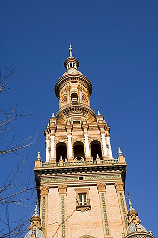 Detail of building on the Plaza de Espana erected for the 1929 Exposition, Parque Maria Luisa, Seville, Andalusia, Spain, Europe