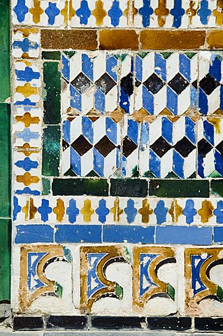 Azulejos tiles in the Mudejar style, Casa de Pilatos, Santa Cruz district, Seville, Andalusia, Spain, Europe