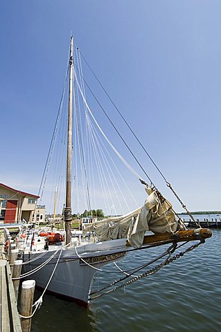 Restored historic Skipjack sailing boat, Chesapeake Bay Maritime Museum, St. Michaels, Talbot County, Miles River, Chesapeake Bay area, Maryland, United States of America, North America