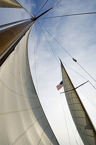 Old Vintage sail boat based at Knapps Narrows, Tilghman Island, Talbot County, Chesapeake Bay area, Maryland, United States of America, North America