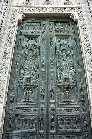 Ghiberti's door, the gates of paradise, east door of the Battistero (Baptistry), Florence (Firenze), Tuscany, Italy, Europe