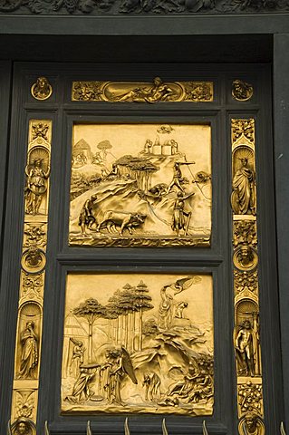 Ghiberti's door, the gates of paradise, east door of the Battistero (Baptistry), Florence (Firenze), Tuscany, Italy, Europe